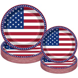 48PCS 4th of July Plates, Red White Blue Patriotic Paper Plates Supplies