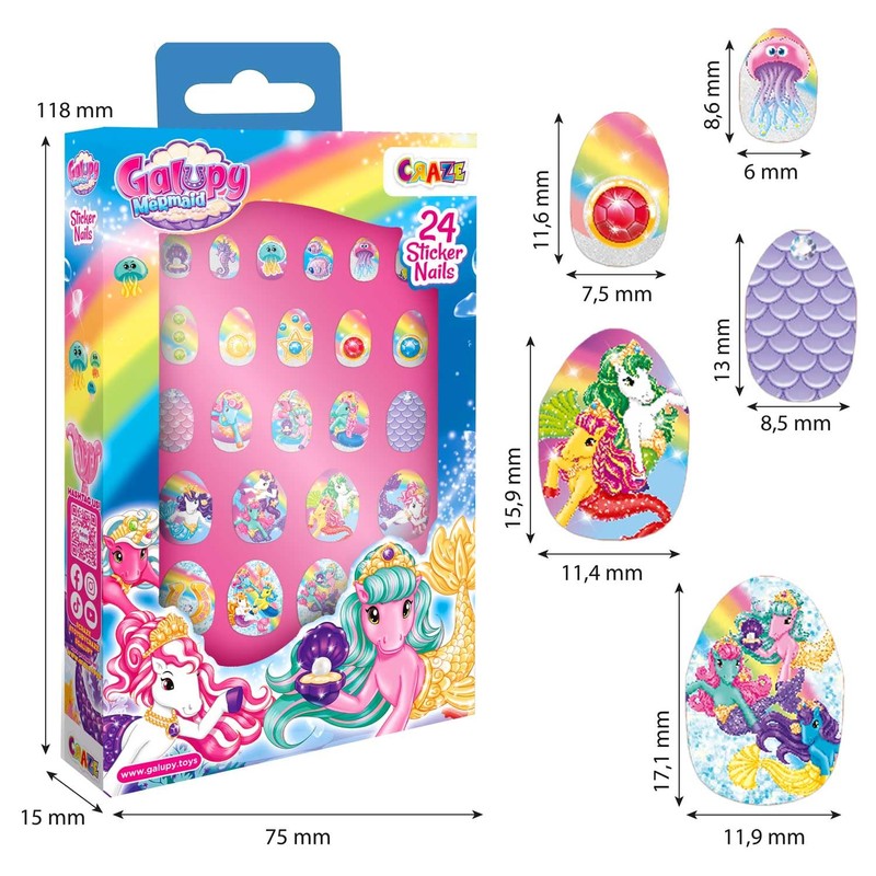 CRAZE Sticker Nails Galupy Mermaid - 24 Stick-on Nails for