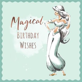 Magical Birthday Wishes Greeting Card, Illustrated Design, Mint Green and Rose Gold. Jasmine Aladdin Greeting Card