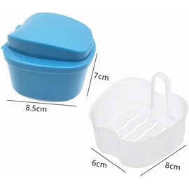 False Teeth Bath Box Denture Cleanning Set Container Soaking Denture Bath for Storing Soaking Dentures Cleaning Box with Filter1 Pcs(Light Blue)