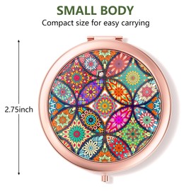 Nipichsha Compact Mirror, Pocket Travel Makeup Mirror, 2 - Sided 2X / 1X Magnification, Small Folding Portable Handheld, 2.75 in Rose Gold, Vintage Flower