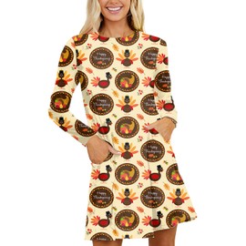 Women Turkey Dresses Thanksgiving Harvest Fall Thanksful Tunic Dress XL