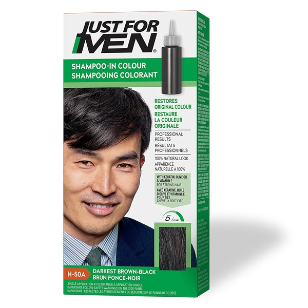 Just For Men Shampoo-In Color (Formerly Original Formula), Gray Hair Coloring for Men - Darkest Brown-Black, H-50A (Packaging May Vary)