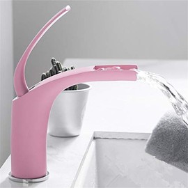 JVOZBZMWZ Basin Faucets Black/White Brass Open-Type Waterfall Bathroom Tap Mixing Sink Faucets Cold Hot Water Sink Mixer Taps Torneira(Pink Low)