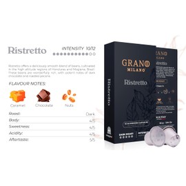 Grano Milano Ristretto 50 Aluminium Coffee Pods Compatible with Nespresso Original line, 100% Arabica Medium Roast - Intensity 10/12, Coffee Capsules Made in Italy Espresso Coffee