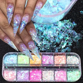 Yivaiks Holographic Nail Glitter Flakes, Glitter Nail Art, Plastic, Modern, Nail Glitter