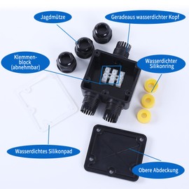 4 Piece Junction Box Waterproof IP68: 3-Way Underground Cable Connector Waterproof Junction Box Outdoor for Cables with 5 mm - 15 mm Diameter