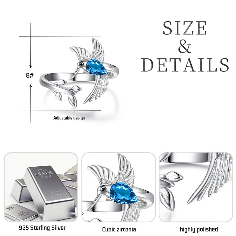 Hummingbird Leaf Ring for Women December Birthstone Zircon Blue Ring