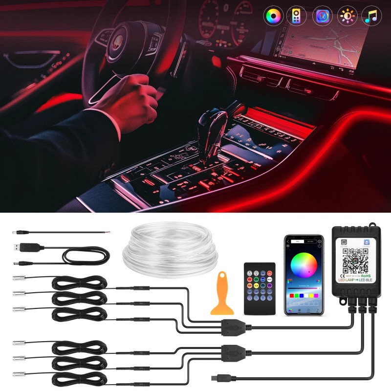 MICTUNING 10M Car RGB LED Strip Lights - 6 in