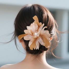 Yheahin Large Flower Feather Hair Clip Vintage Tulle Floral Barrette 1920s Bridal Wedding Prom Headpiece Feather Hair Accessories for Women (Beige)