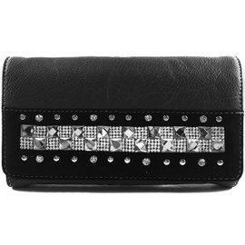 Justin West Rhinestone Bling Crystal Pastel Cross Body Large Handbag Tote Purse Black Makeup Pouch Bag Wallet (Black Wallet Only)