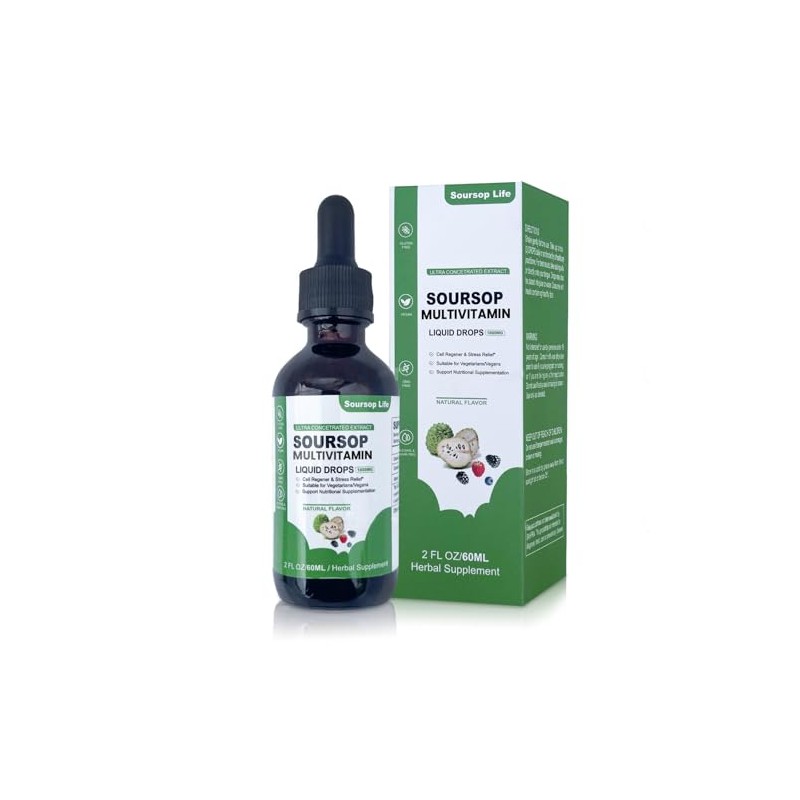 Soursop multivitamin Drop Natural Energy Booster, Immune Support, Vegan,Gluten Free,Non-GMO