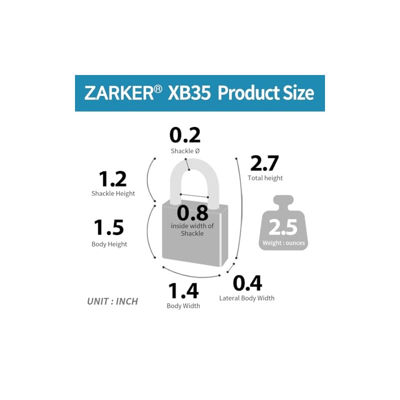 Zarker XB35 8-Digit Push Button Combination Padlock, 4 Digit Locking