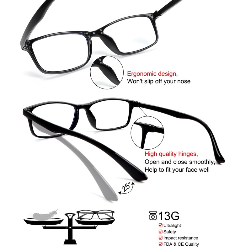 MMOWW 5 Pack Reading Glasses for Women Men Classic Square
