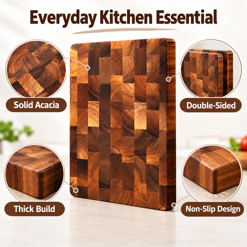 Wood Cutting Board for Food Prep – Double-Sided Thickened Rectangle