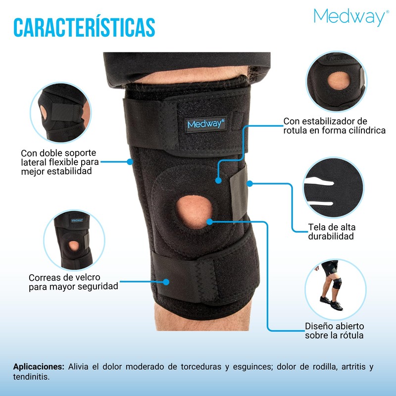 MEDWAY | Rodillera Larga abierta con estabilizador de rótula y