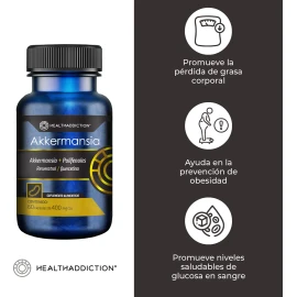 HEALTHADDICTION - 2 Pack Akkermansia Suplemento Alimenticio con Resveratrol y Quercetina para Bienestar Intestinal y Metabólico - 120 Cápsulas