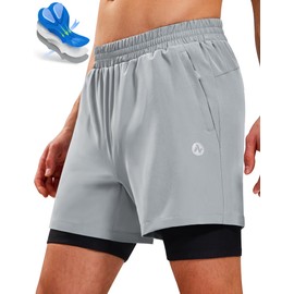 Nepest Men's Mountain Padded Bike Shorts Cycling Bicycle 4D Gel Padding 2 in 1 Biking Shorts MTB Liner Baggy Lightweight Quick Dry Zipper Pockets Light Grey/Black,XL