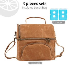 neatlife Lunch Box For Men with 2 XL icepacks,Sturdy Waxed Canvas Lunch Bag for Men,Soft adult Cooler Bag for Construction Sites,Work,Picnic and Hiking12-Can(10.5L) 10"x9.5"x7" (Biscuit Yellow)