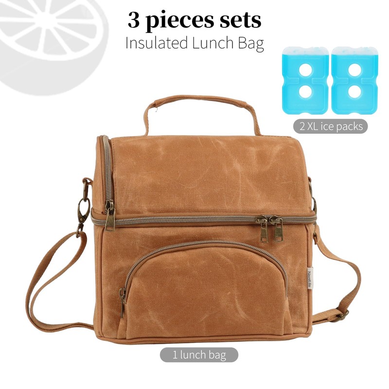 neatlife Lunch Box For Men with 2 XL icepacks,Sturdy Waxed
