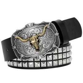 BELTROAD Western Punk Belt Cowboy Cowgirl Belt Studded Belt for Men Women with Western Buckle Black Goth Belt for Jeans