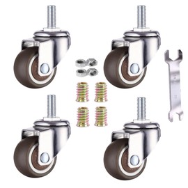 GEOCANG Pack of 4 Swivel Castors for Furniture M10 x 25 mm with Thread Soft Rubber TPE Mini Furniture Castors Suitable for Furniture, Flower Stand (50 mm - 4 Without Brakes)