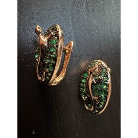 Unbranded 585 14K RG Rose Gold Stamped Geode Green Whispering Lizard Crystal Stud Earrings