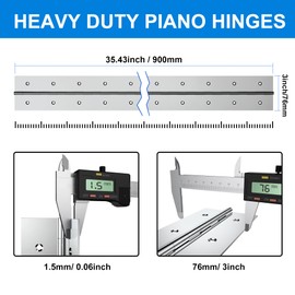 2Pcs Heavy Duty Piano Hinge 36'' x 3'' Open Width, 0.060'' Leaf Thickness Stainless Steel Continuous & Piano Hinge for Folding Furniture, Cabinet, Storage, Heavier Doors and Lids (Silver)