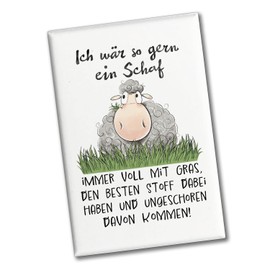 Sheep Souvenir Magnet Square with Saying Ich wär so gern EIN Schaf Fluffy Ironic Funny Sarcastic Decoration An Ambiguous Message