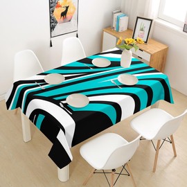 jejeloiu Teal Black White Tablecloth Stripes Table Cloth Abstract Table Cover for Dining Room Kitchen Buffet Banquet Decor Modern Striped Art Tabletop Decor 55"x55"