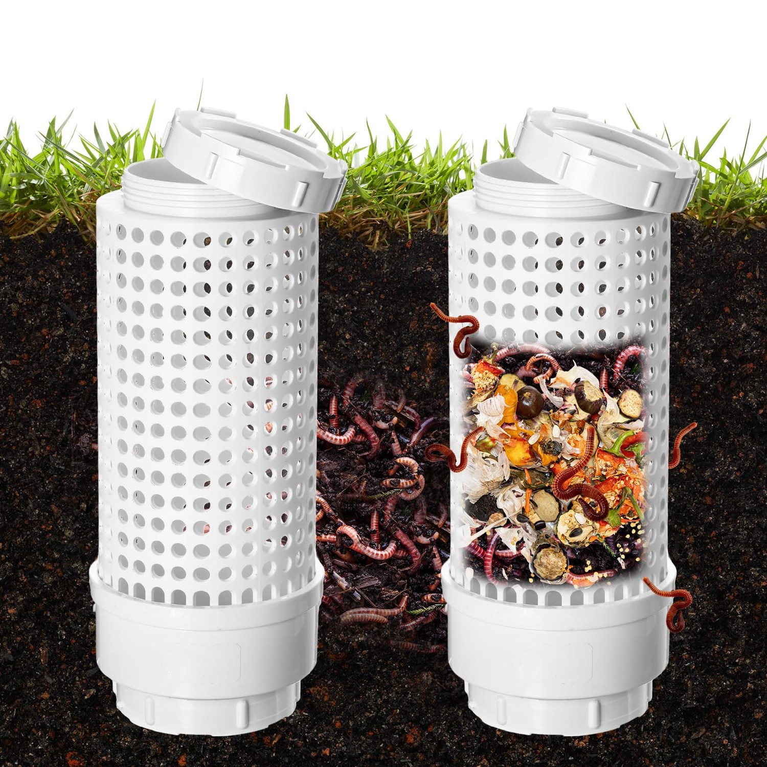 Blosssound 2 Pcs Inground Worm Composter Outdoor Farm Compost Bin ...