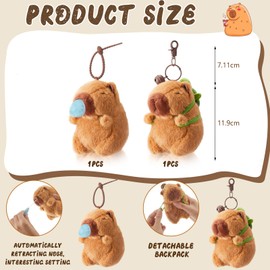 Ruzister 2 Pieces Capybara Plush Keychain Toys Realistic Capybara Cuddly Toys Capybara Charms for Backpack Birthday Gift