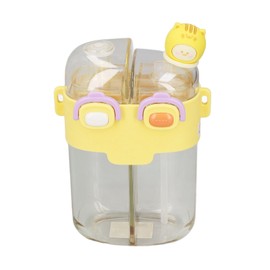 Kawaii Water Bottle, 780ml Kawaii Bear Water Bottles with Straw, Adjustable Strap Sticker, Cute Water Bottle Portable LeakProof Portable Bottle for Girls School (Yellow)