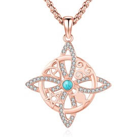 Eusense - Collar nudo de bruja en plata 925 original, colgante de pentagrama, tetragrámaton, diosa triple luna hécate, joyería de lilith para mujeres y hombres, Plata esterlina, Turquesa