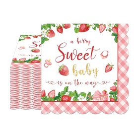 A Berry Sweet Baby is on the Way Decorations 40Pcs Strawberry Paper Napkins Luncheon Dinner Napkins Disposable Strawberry Baby Shower Decorations for Girls Baby Shower,Birthday Party 6.5 x 6.5 in