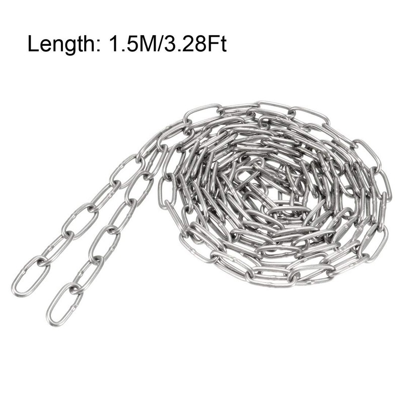 sourcing map Stainless Steel 304 Hardened Proof Coil Chain 1.5m