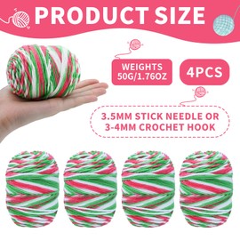 4 x 45 g Colourful Yarn for Knitting, 4x Melted Cotton Sock Wool for Knitting, Yarn for Crochet and Knitting Socks, Hats, Scarves, Sweaters (31 Red, White, Green)