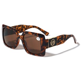 V.W.E. Large Square Oversized Bold Women Reading Sunglasses Animal Print Outdoor Reader Glasses (Tortoise, 2.75, multiplier_x)