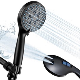 Wallderful Removable Shower Head Black 7-mode High Pressure Shower Head with Handheld Combo Can Clean Bathtubs Tiles Pets Rain Showerhead with Handheld Spray Pressure Boosting Showerheads with Hose
