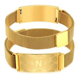 Fervia Soccer Initial Bracelet Gold Stainless Steel A-Z Letter Charm Bracelets Adjustable Wristbands Soccer Gifts Idea for Players Team Lovers Men Boys Dad (N)