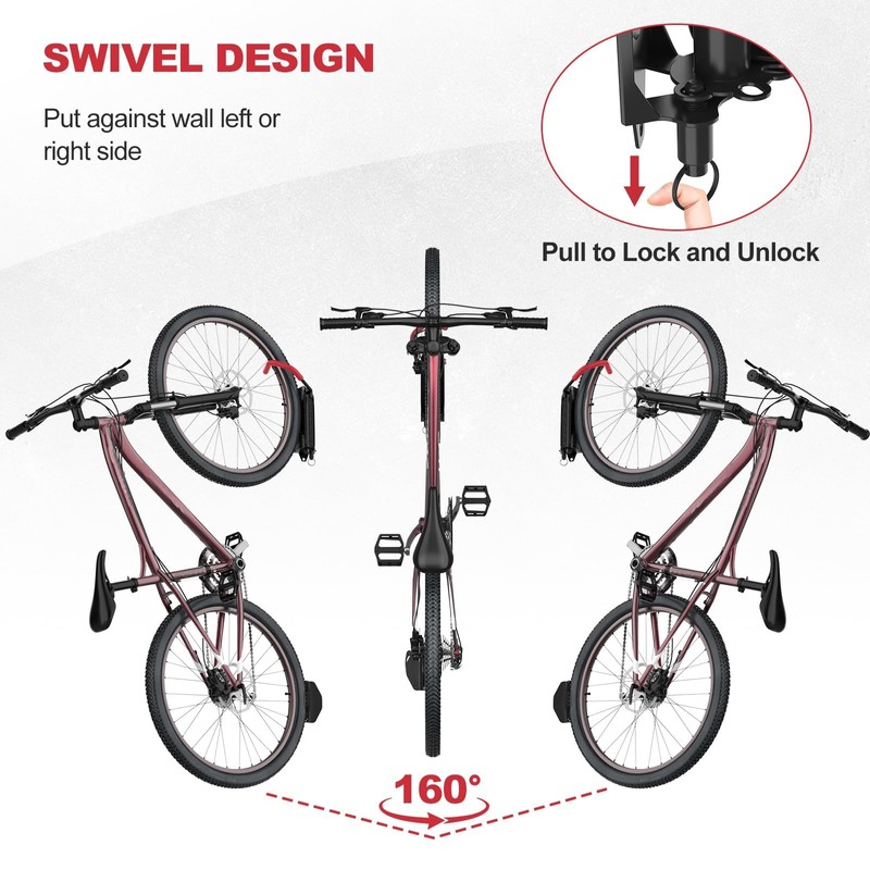 Frogetu Bicycle Mount Garage, Bicycle Wall Mount Swivelling, Bicycle Wall