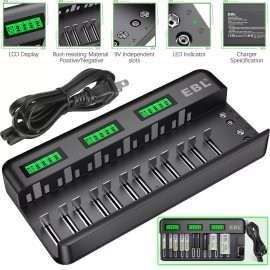EBL Multi Slots Charger for AA AAA C D Size 9V Rechargeable Batteries