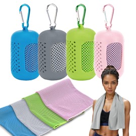 Aenfaiy 4 Pack Cooling Towels (40"x12"), Microfiber Chilly Towels Soft Breathable Gym Ice Towel for Workout, Yoga, Sport, Silicone Set Travel Sweat Towels Fast Drying Lightweight Cooling Neck Wraps