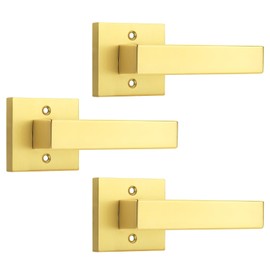 Probrico 2 Pack Gold Dummy Door Handles,Modern Closet Door Levers,Heavy Duty Interior Non-Turning Handle Reversible for Right & Left Handed Side