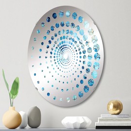 DesignQ Turquoise Mosaic in Ocean Blue I - Tropical Spiral Dot - 24x36 Inches - Oval Decorative Wall Mirror for Bathroom, Bedroom, Entryway, Living Room, Vanity Room and Modern Décor