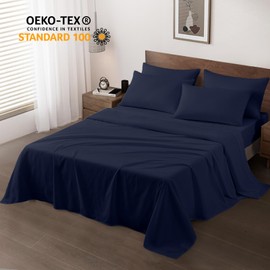 Maple&Stone Twin Flat Sheet 6 Pack,Premium Soft & Breathable,Brushed Microfiber Fabric,Anti-Shrinkage & Non-Fading,Bulk Flat Sheets Only Twin Size(Navy)