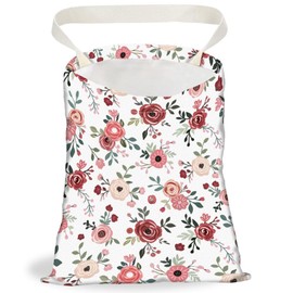 DELORIGIN Rose Floral Print Car Trash Bag Hanging Garbage Bag with Snap Buttons Car-Back Seat Trash Storage Portable Dustbin for Women Car Interior Accessories Travel Camping