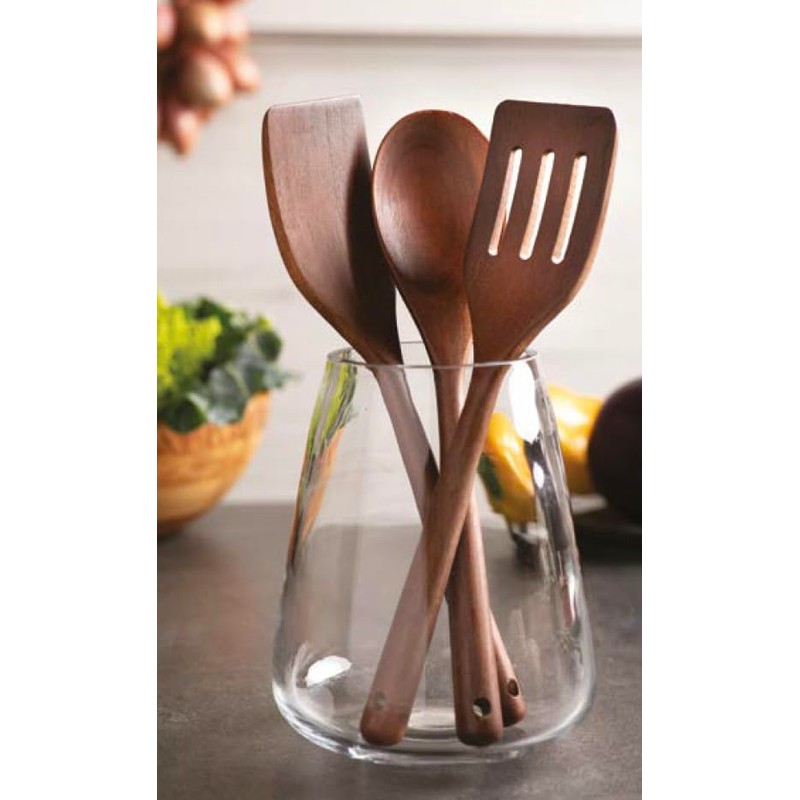 Bisetti Acacia Wood Slotted Spatula, 11.8 Inch / 30 Cm
