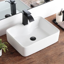 KDKSC Bathroom Vessel Sink 19"x15" Rectangular White Bathroom Sink with Faucet Hole Porcelain Ceramic Modern Above Counter Vanity Sinks