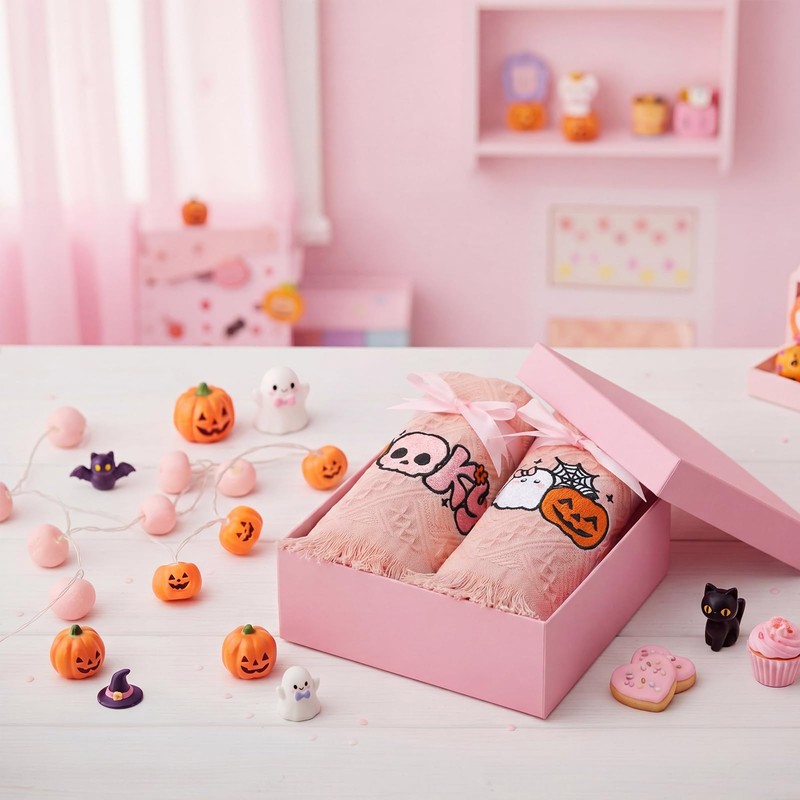 Gilprop 2 Pcs Pink Bow Halloween Ghost Hand Towels for